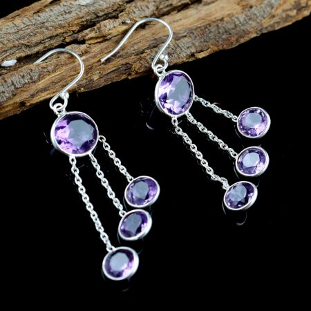 Amethyst gemstone dangle earring, 925 Sterling silver, Gifts for women